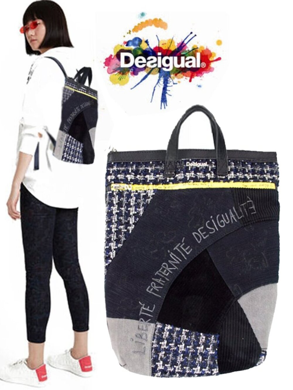 Desigual "Liberté, Fraternité, Desigualité patch backpack
